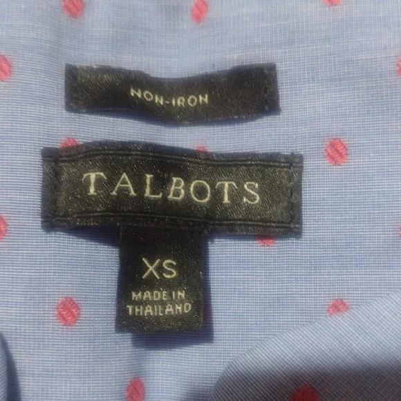 Talbots Blue Blouse with Pink Dots XS - Picture 3 of 6